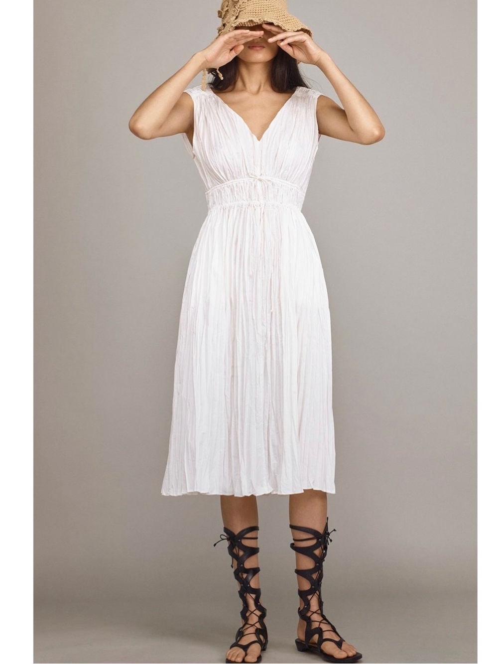 Rebecca Taylor Sleeveless Broomstick Pleating Dress in Lyria White Size 4